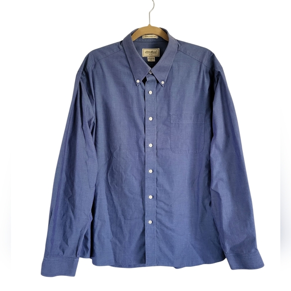 Eddie‎ Bauer Button Down Dress Shirt Mens XL Blue Wrinkle Resistant Long Sleeve - Picture 1 of 4